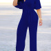 Stylish V Neck Half Sleeves Hollow-out Royalblue  Qmilch One-piece Jumpsuits (With Belt)