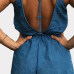Stylish V Neck Sleeveless Hollow-out Blue Denim One-piece Jumpsuits