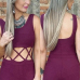 Trendy O Neck Tank Sleeveless Cross Hollow-out Purple Cotton Blends One-piece Jumpsuits