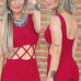 Trendy O Neck Tank Sleeveless Cross Hollow-out Red Cotton Blends One-piece Jumpsuits