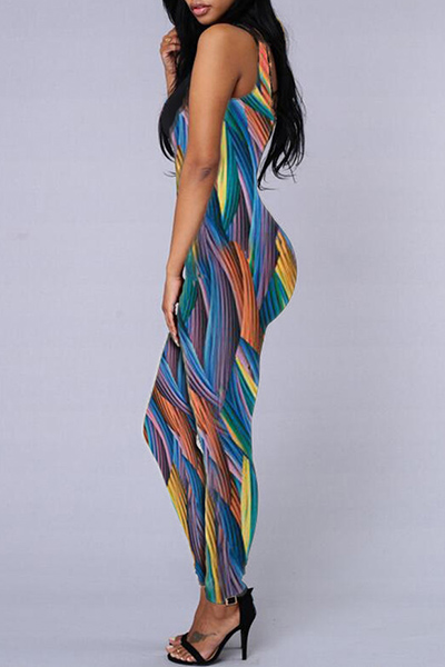Trendy Round Neck Sleeveless Digital Printing Polyester One-piece Jumpsuits