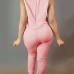 Trendy Round  Neck Tank Sleeveless  Zipper Design Drawstring Pink  Polyester One-piece Jumpsuits