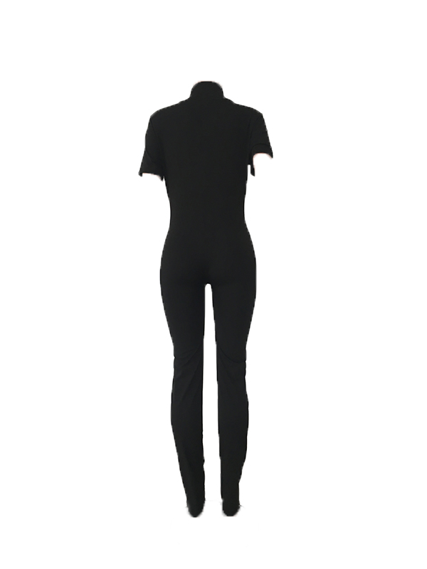 Trendy Zipper Design Black Blending One-piece Jumpsuits