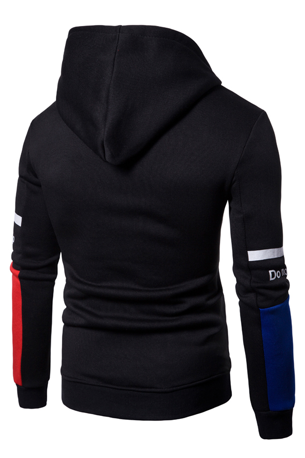  Fashionable Hooded Collar Patchwork Black Cotton Blends Hoodies