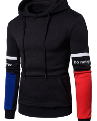  Fashionable Hooded Collar Patchwork Black Cotton Blends Hoodies