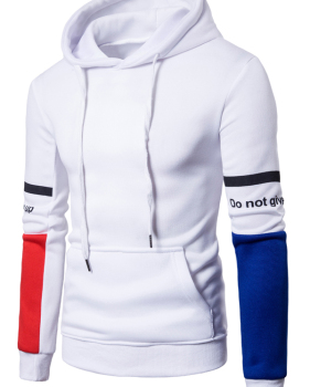  Fashionable Hooded Collar Patchwork White Cotton Blends Hoodies