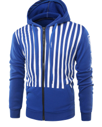  Fashionable Hooded Collar Striped Blue Cotton Blends Hoodie