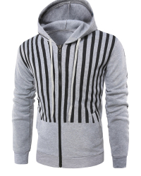  Fashionable Hooded Collar Striped Light Grey Cotton Blends Hoodie