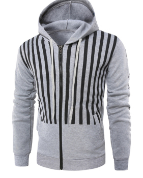  Fashionable Hooded Collar Striped Light Grey Cotton Blends Hoodie