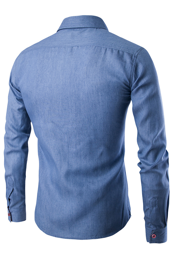  Stylish Turndown Collar Long Sleeves Baby Blue Denim Shirts