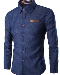  Stylish Turndown Collar Long Sleeves Deep Blue Denim Shirts
