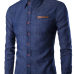  Stylish Turndown Collar Long Sleeves Deep Blue Denim Shirts