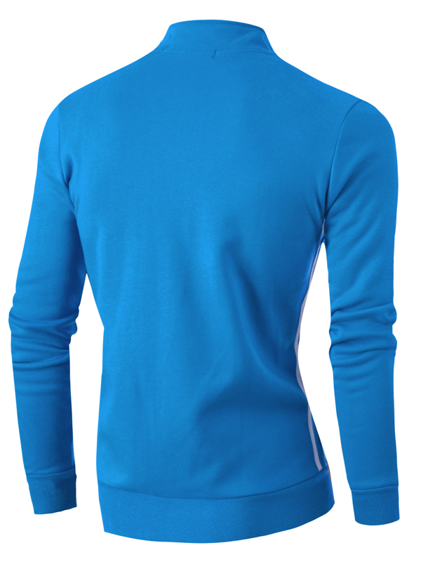 Euramerican Mandarin Collar Long Sleeves Zipper Design Blue Cotton Blends Coat