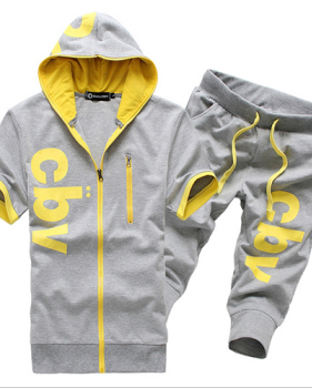 Leisure Hooded Collar Short Sleeves Letters Printed Light Grey Cotton Blends Two-piece Shorts Set
