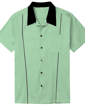 Amazon hot style loose single-breasted lapel mint green men's shirt #94947