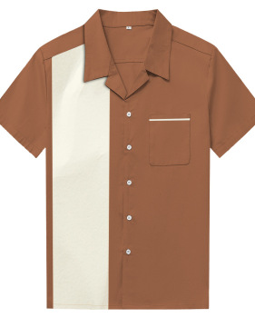 New European and American large size men's short sleeve lapel button shirt cotton loose shirt amazon long-term stock #94957