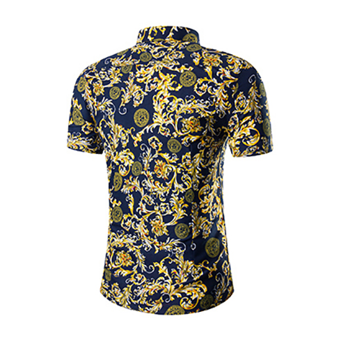 Stylish Mandarin Collar Short Sleeves Printed Yellow Cotton Blends Two-piece Shorts Set