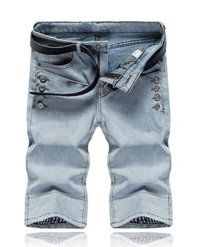 Stylish Zipper Design Blue Denim Shorts