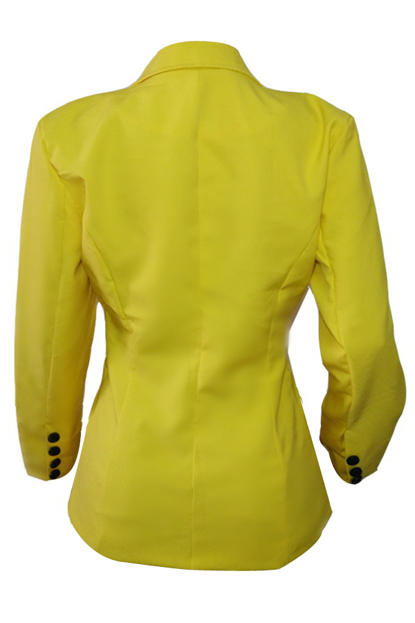  Stylish Turndown Collar Single Button Yellow Polyester Blazer