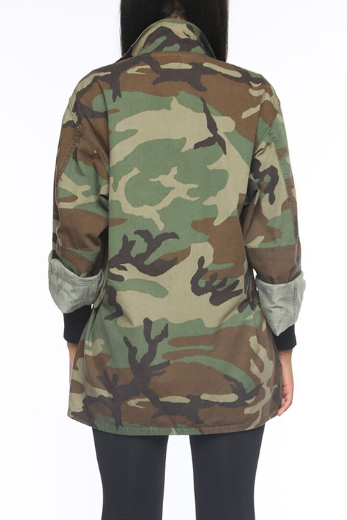  Casual Turndown Collar Single Breasted Camo Cotton Blends Coat(Without Belt)