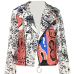  Chic Turndown Collar Long Sleeves Printed Polyester Zipped Coat