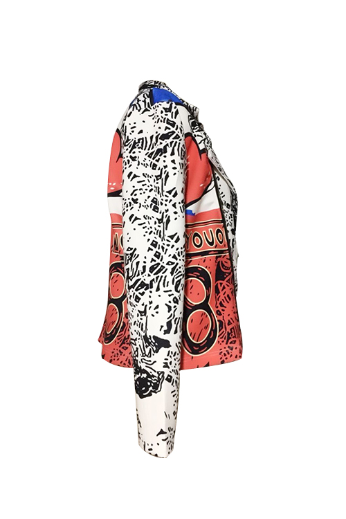 Chic Turndown Collar Long Sleeves Printed Polyester Zipped Coat