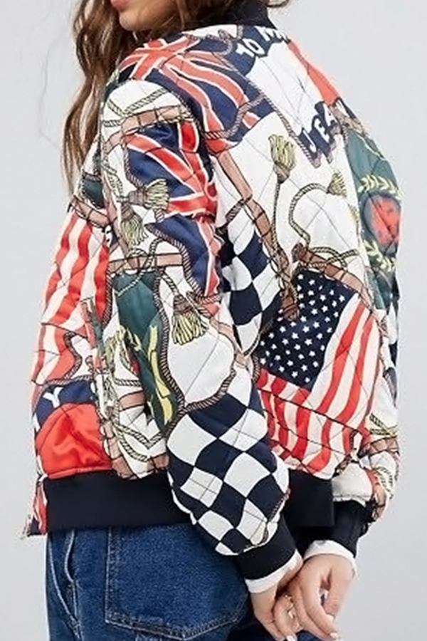  England Mandarin Collar Coloured Flags Printed Cotton Zipped Jacket(Non Positioning Printing)
