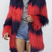  Euramerican Long Sleeves Patchwork Red Faux Fur Long Coat