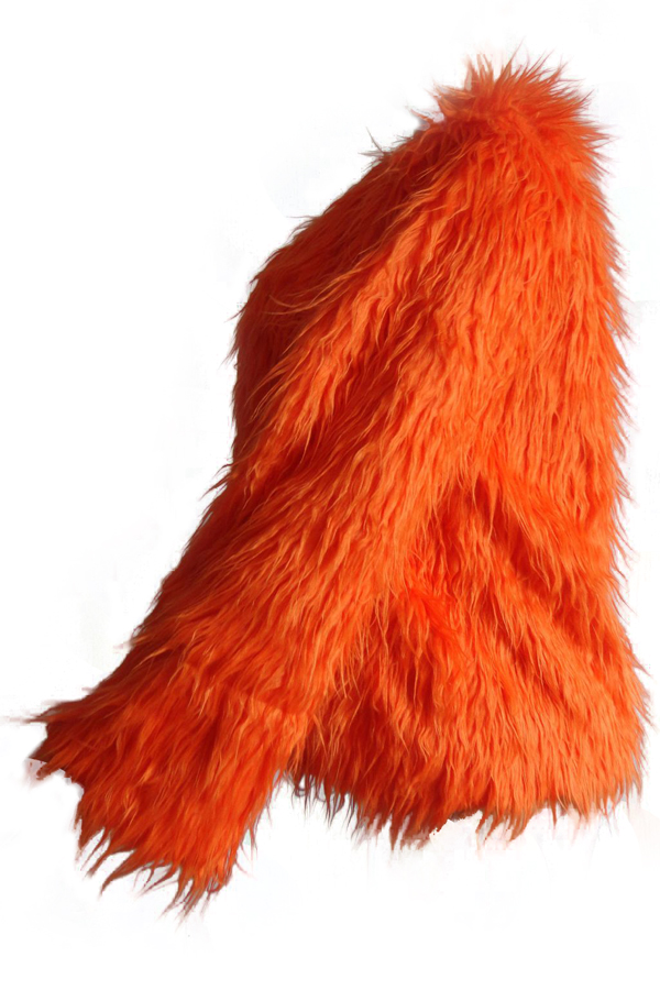  Euramerican Round Neck Long Sleeves Orange Faux Fur Coat