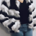  Euramerican Round Neck Ruched Faux Fur Coat