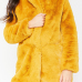  Euramerican Turndown Collar Pocket Design Yellow Faux Fur Regular Coat