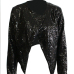  Euramerican Turndown Collar Sequins Decoration Black Polyester Coat