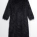  Fashionable V Neck Long Sleeves Black Faux Fur Long Coat