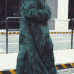  Fashionable V Neck Long Sleeves Green Faux Fur Long Coat