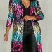  Stylish V Neck Long Sleeves Sequined Decorative Polyester Long Coat