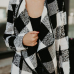  Stylish V Neck Plaids Black Polyester Coat