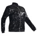  Trendy Mandarin Collar Sequins Decoration Black Polyester Zipped Jacket