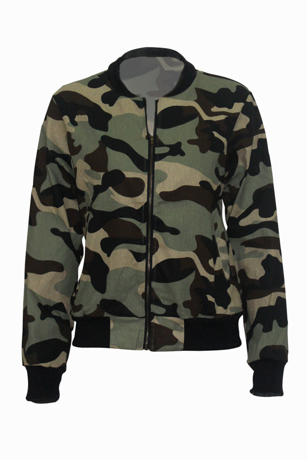  Trendy Round Neck Camouflage Printed Polyester Jacket
