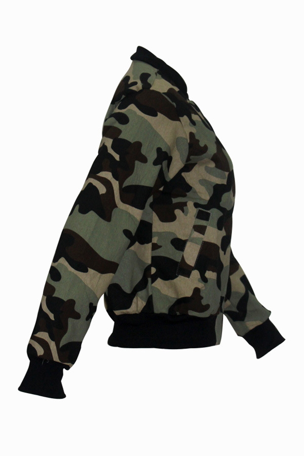  Trendy Round Neck Camouflage Printed Polyester Jacket