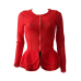  Trendy Round Neck Layered Lotus Leaf Edges See-Through Red Polyester Zipped Jacket(Without Belt)