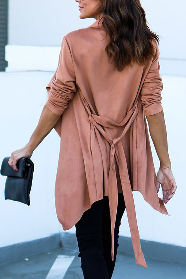  Trendy Turndown Collar Asymmetrical Pink Blending Coat