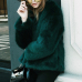  Trendy V Neck Long Sleeves Fur Design Black-green Short Coat
