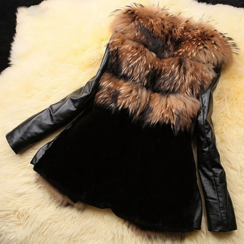  Trendy V Neck Long Sleeves Patchwork Yellow Faux Fur Coats
