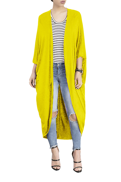 Euramerican Long Sleeves Asymmetrical Yellow Polyester Long Coat