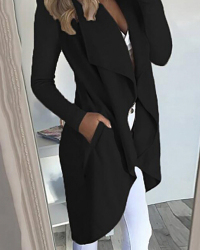 Euramerican Turndown Collar Asymmetrical Black Cotton Long Coat