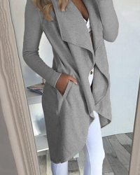Euramerican Turndown Collar Asymmetrical Grey Cotton Long Coat