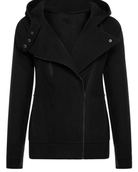 Fashion Long Sleeves Zipper Design Black Cotton Blend Hooded Regular Jacket