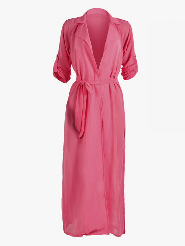 Stylish Half Sleeves See-Through Pink Chiffon Long Coat