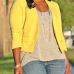 Stylish V Neck Long Sleeves Yellow Cotton Blends Short Coat