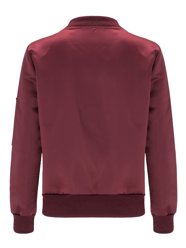 Trendy Long Sleeves Zipper Design Wine Red Rayon Coat